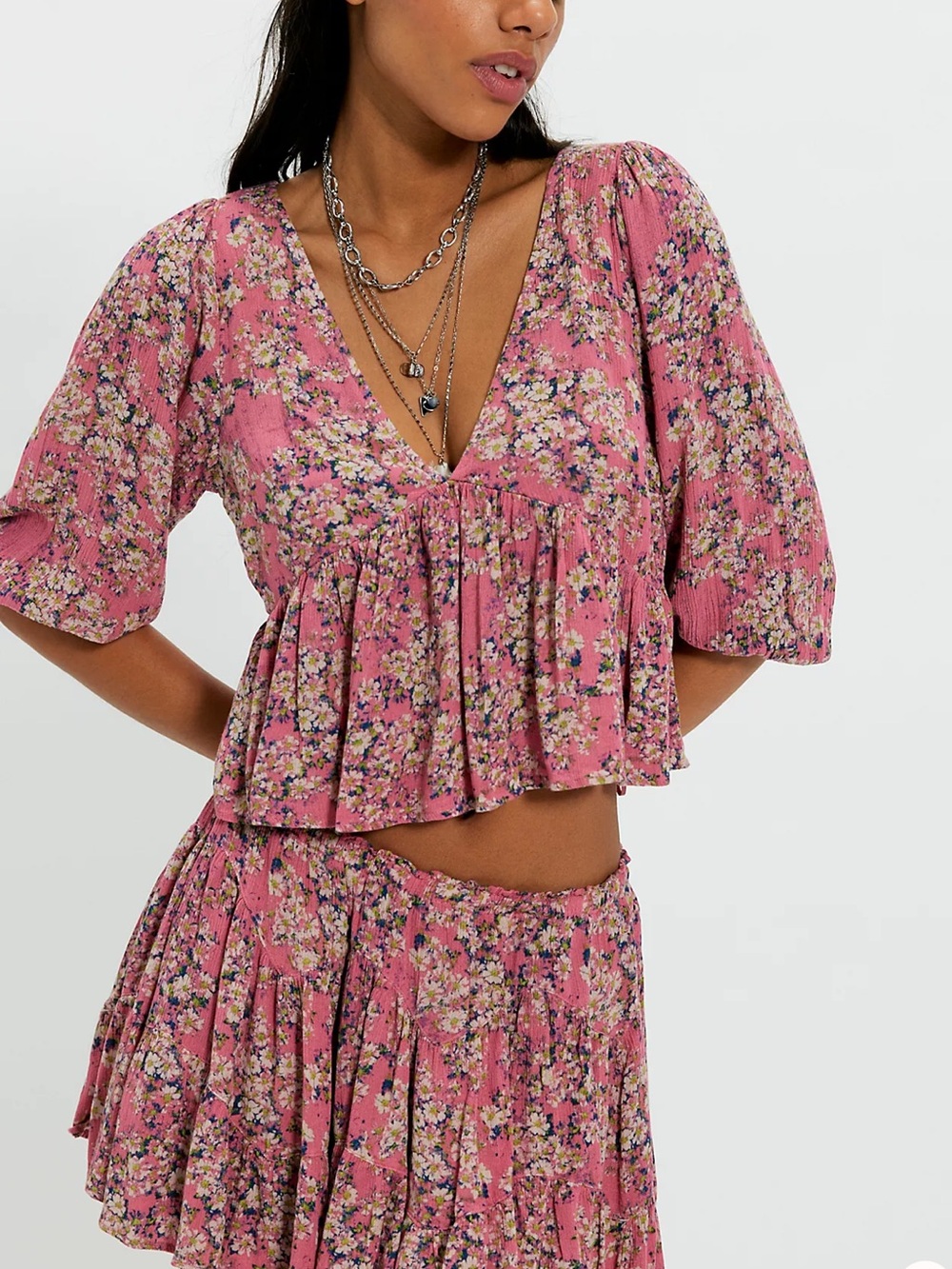 Free People Calla Lily Printed Mini Skirt Set NWT